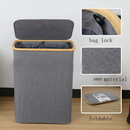 Double Laundry Hamper with Lid & Removable Bag - 2 Sections