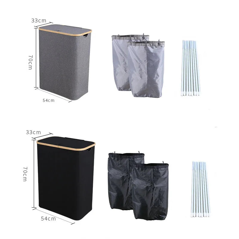 Double Laundry Hamper with Lid & Removable Bag - 2 Sections