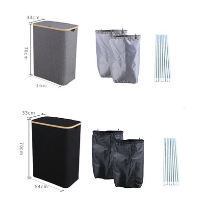 Double Laundry Hamper with Lid & Removable Bag - 2 Sections