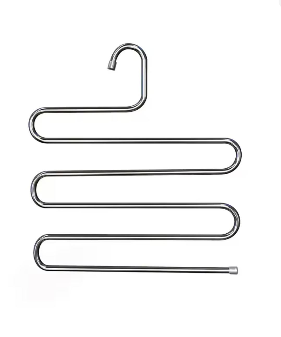 Stainless Steel S-Shaped Pants Hanger - 5 Layer Non-Slip Rack